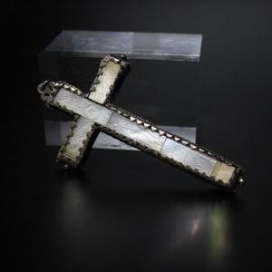 Rare Nun Crucifix Cross Jesus Christ Engraved Mother Pearl + Silver XVIII Cent.