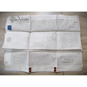 Document d'engagement rare et ancien en double feuille de vélin, manuscrit, Angleterre