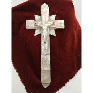Reliquary Christ’s Passion Relics Pilgrim Cross Mother Of Pearl Jerusalem 19th Cent.