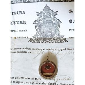 19th Century Reliquary Ex Pallio Relic St Francis Of Assisi + Document Coa