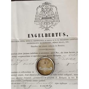 19th Cent Reliquary Relic St Genevieve + Document Coa