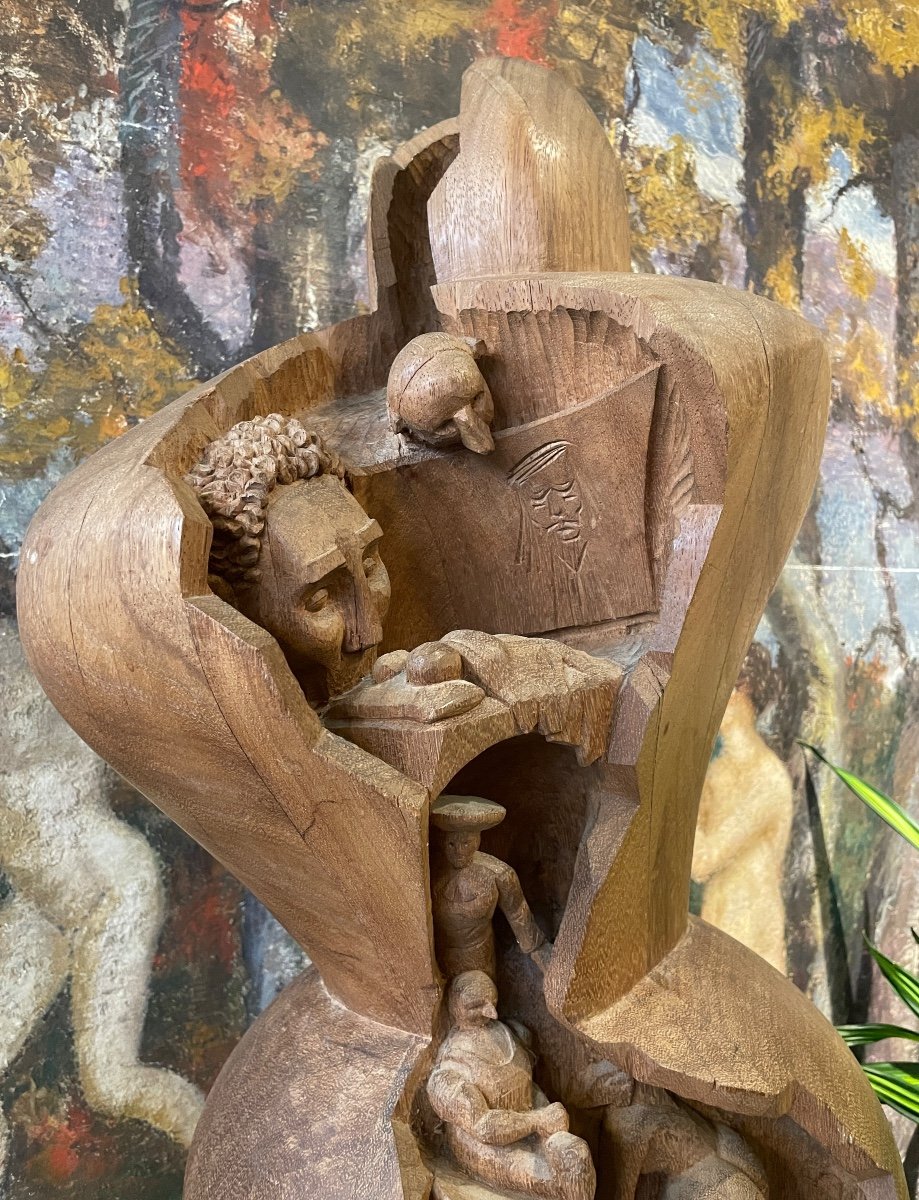 Importante Sculpture Bois Monoxyde dans le gout de Lambert Rucki.  -photo-2