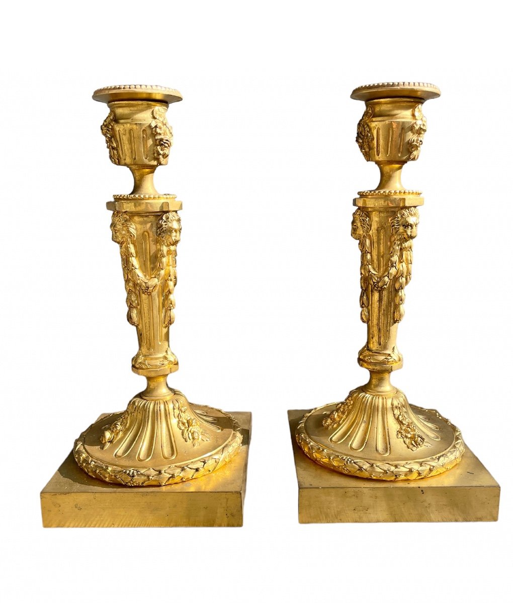 Pair Of Napoleon III Gilt Bronze Torches, Louis XVI Style.