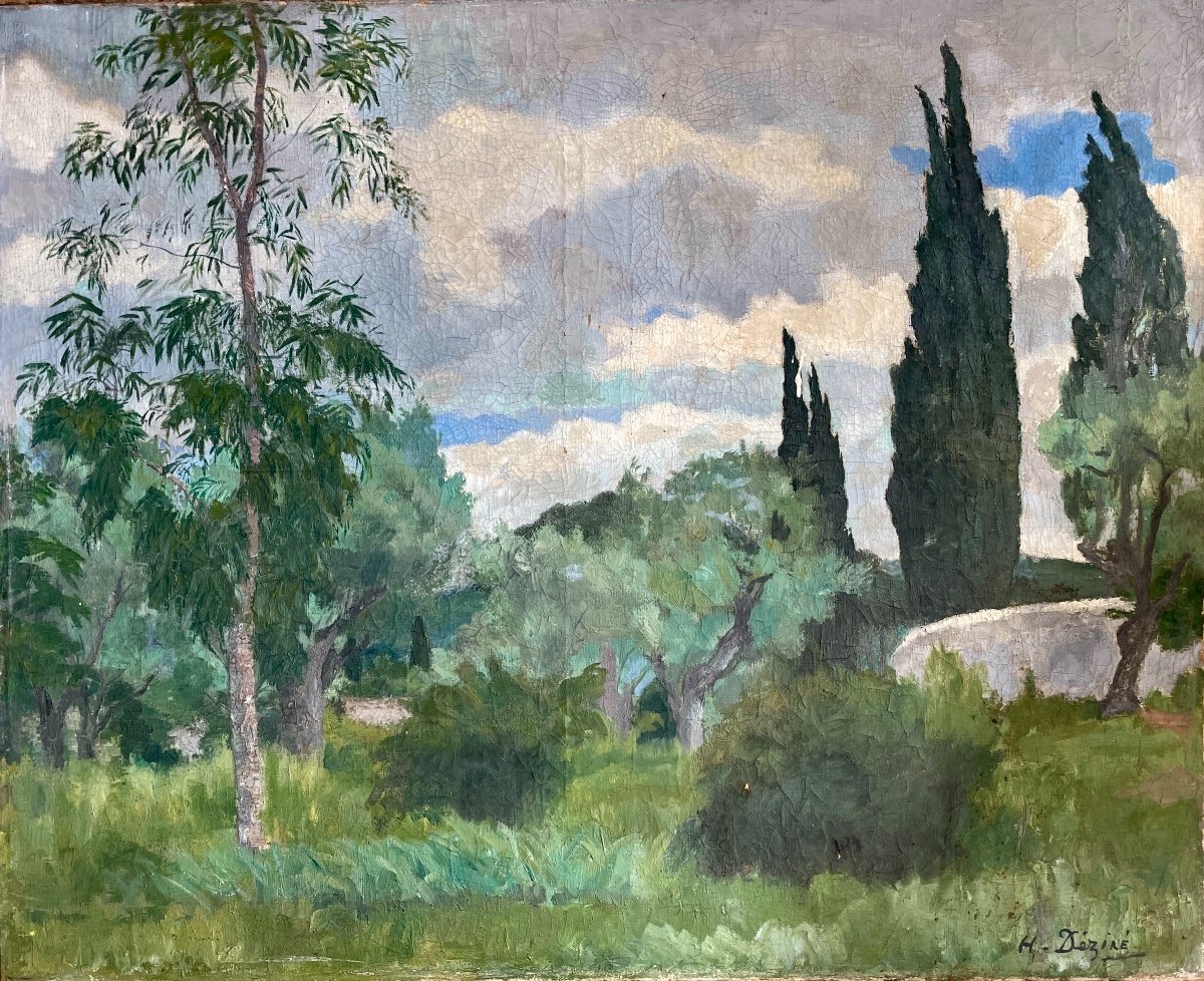 Henry Déziré - Landscape With Cypresses.