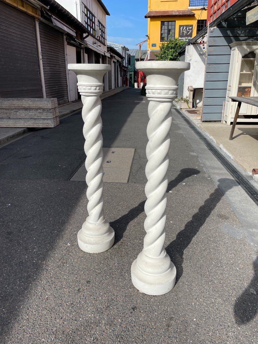 Pair Of Solomonic Plaster Columns.-photo-1