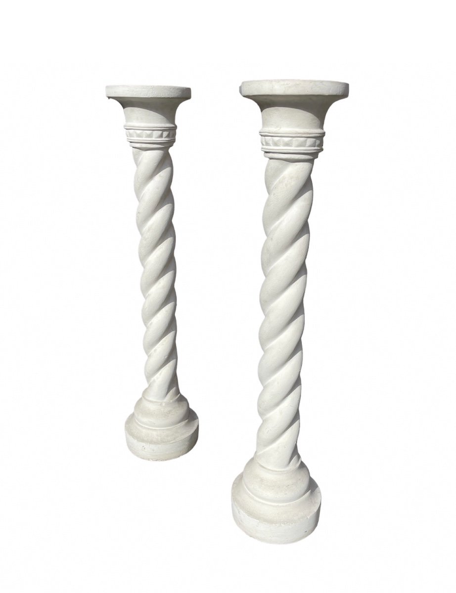 Pair Of Solomonic Plaster Columns.