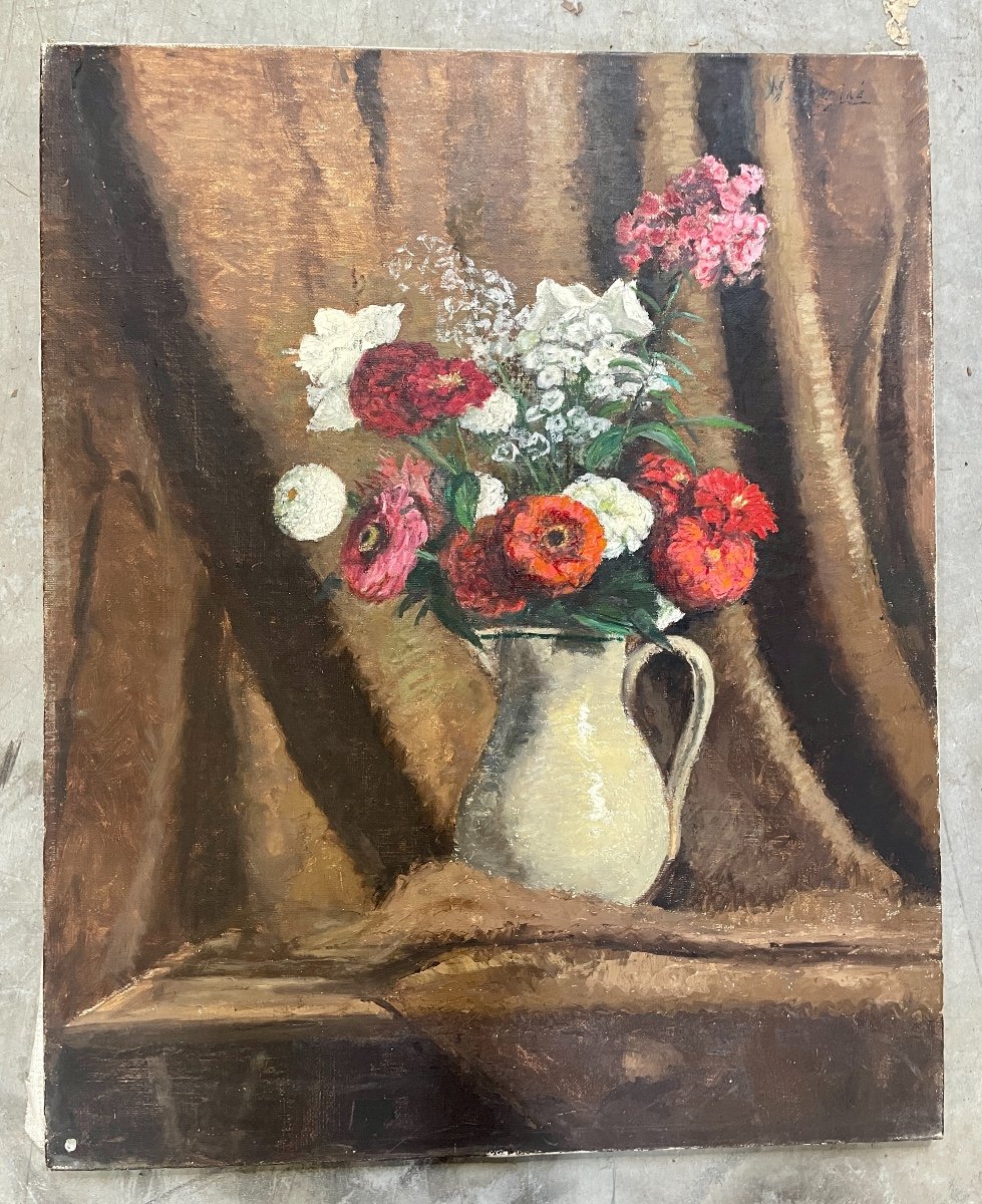Henry Déziré - Bouquet Of Flowers In A Pitcher.-photo-1