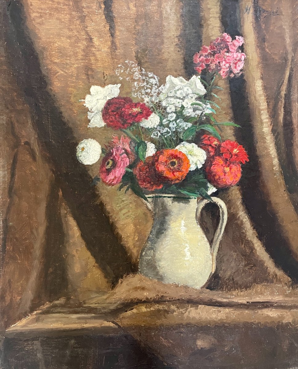 Henry Déziré - Bouquet Of Flowers In A Pitcher.