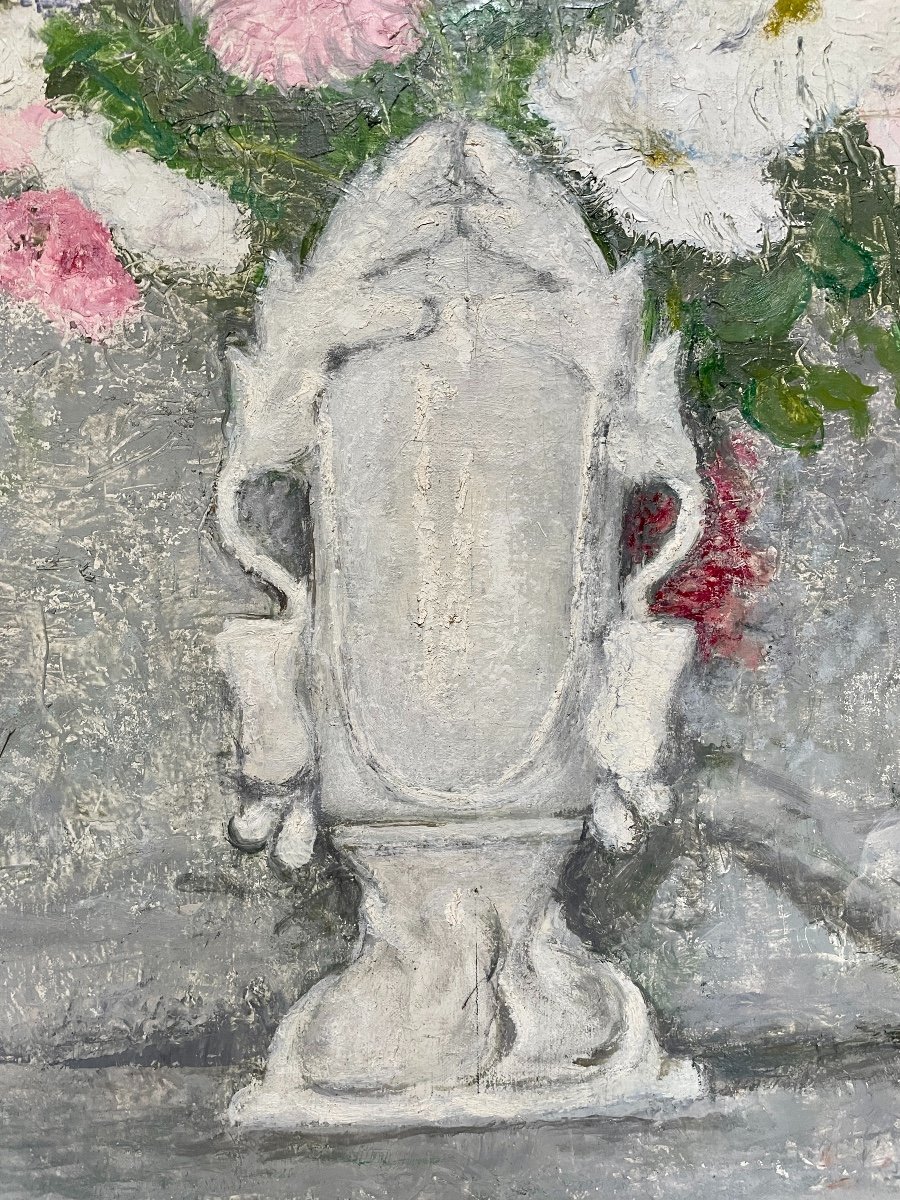 Henri Déziré - Bouquet Of Flowers In A Vase Decorated With Oak Leaves.-photo-3