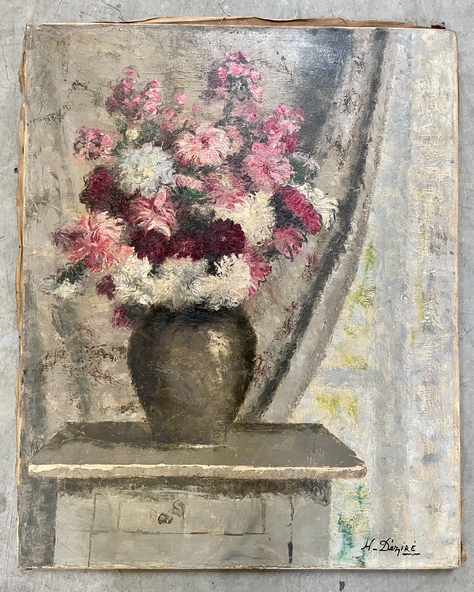 Henri Déziré - Vase Of Pink And White Flowers.-photo-1