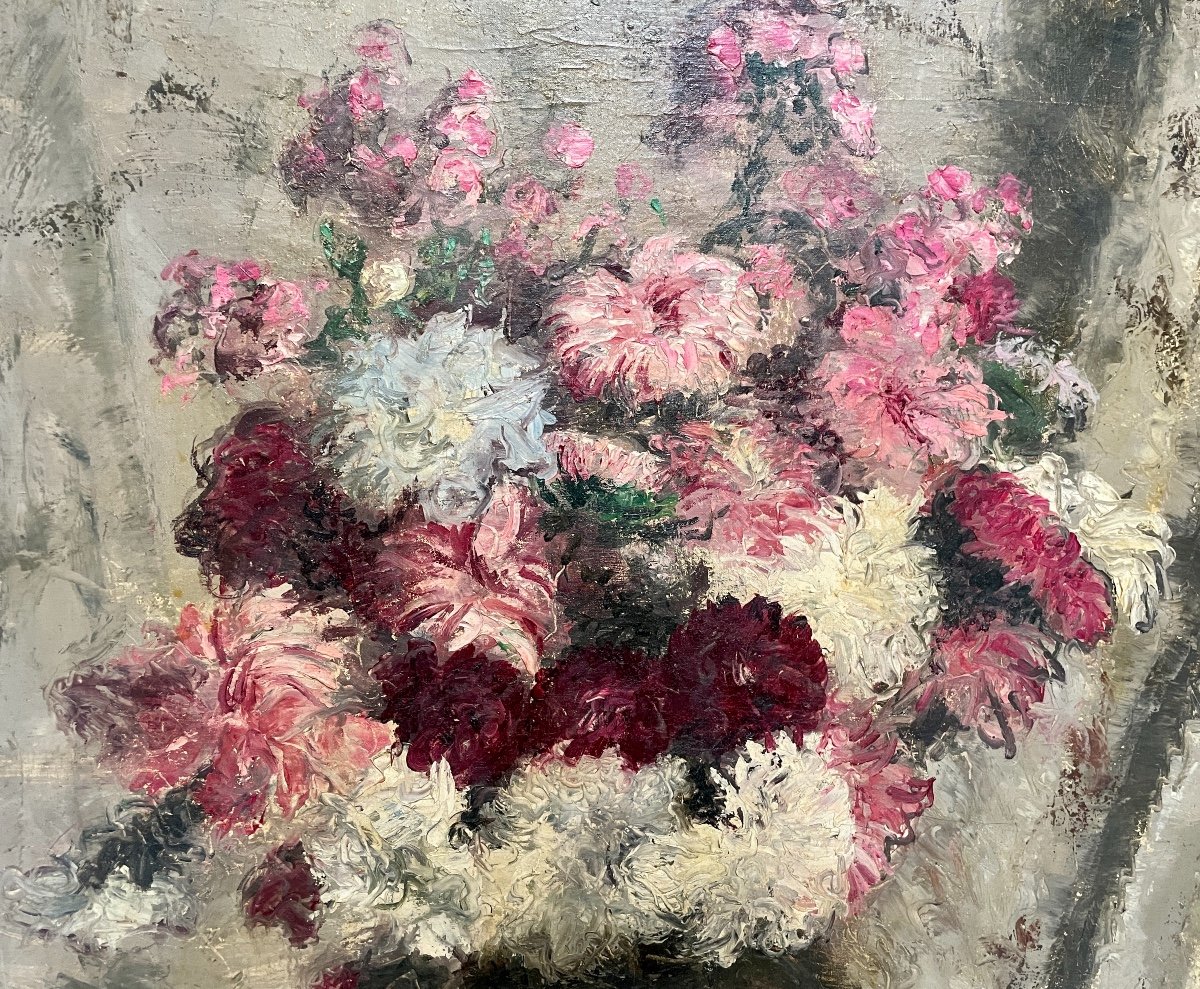 Henri Déziré - Vase Of Pink And White Flowers.-photo-3