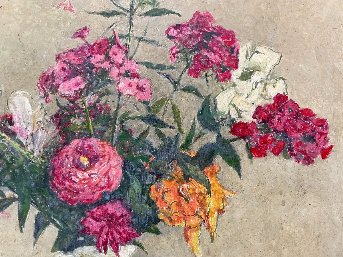 Henri Déziré - Bouquet Of Pink, White And Yellow Flowers.-photo-5