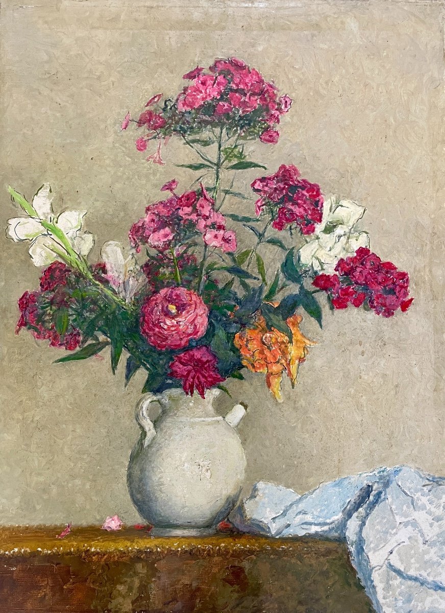 Henri Déziré - Bouquet Of Pink, White And Yellow Flowers.