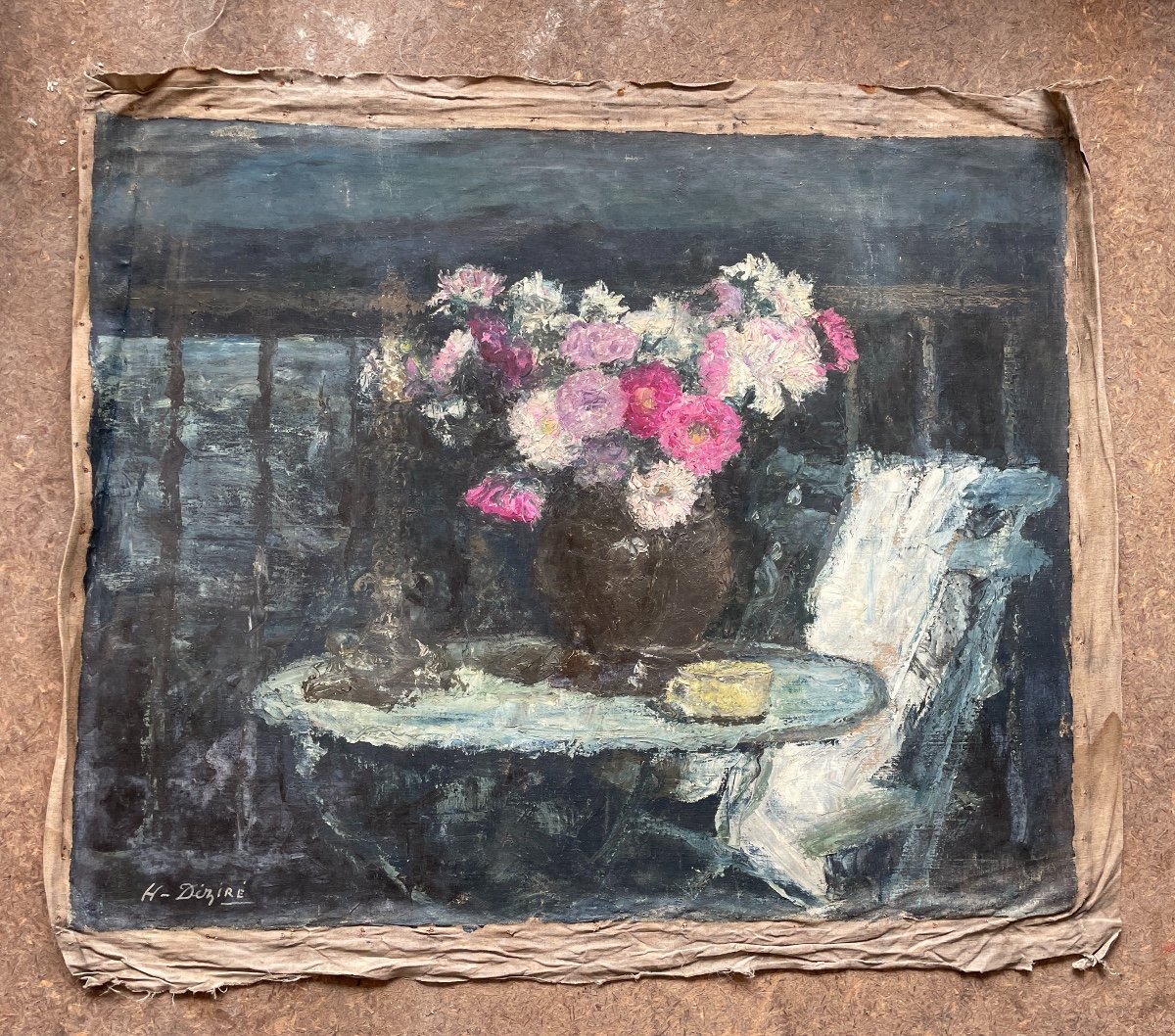 Henry Déziré - Still Life With A Vase Of Flowers And A Candlestick.-photo-1