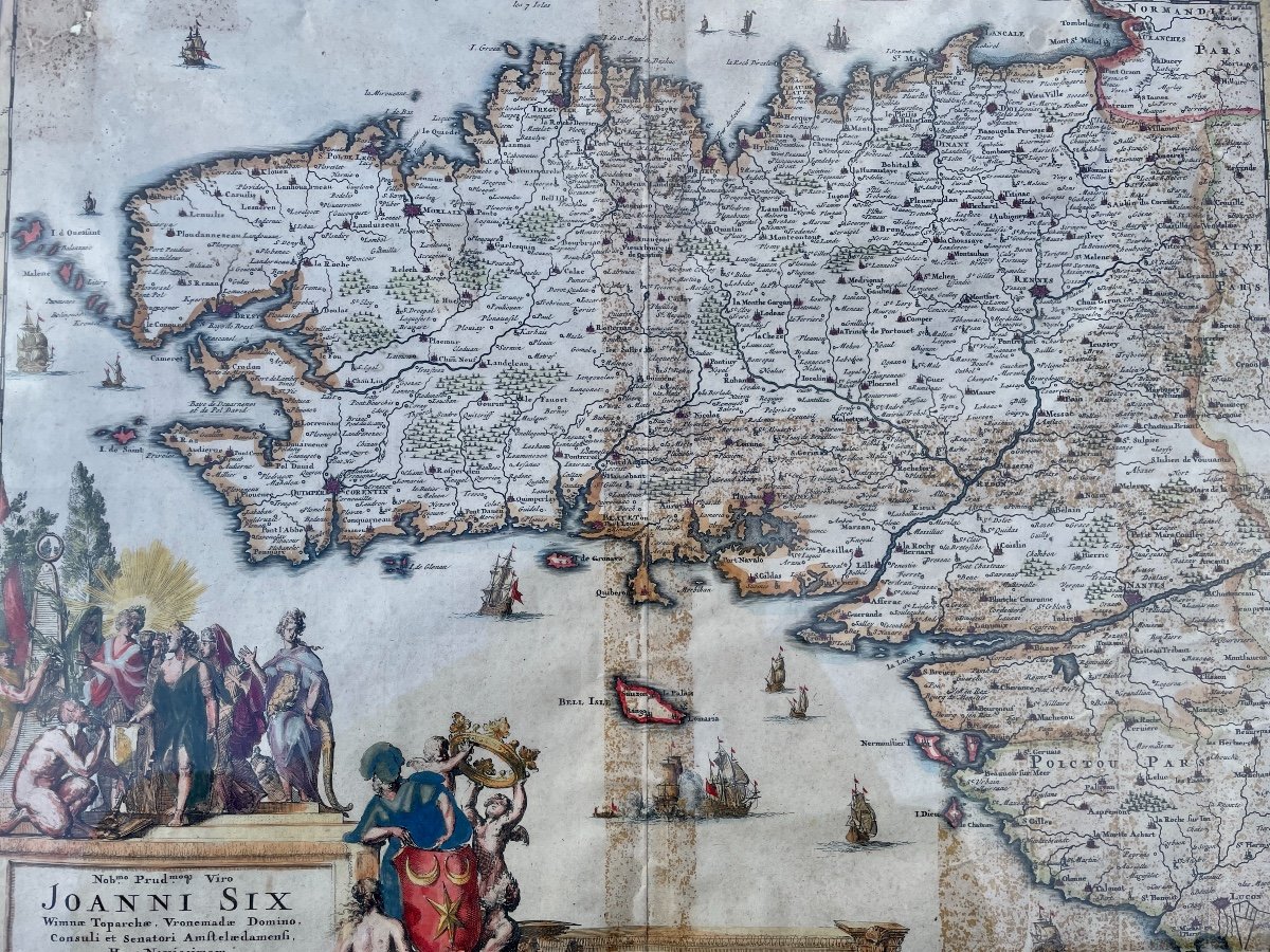 Map Of Brittany, Richly Enhanced Print, Amsterdam, 1694.-photo-6