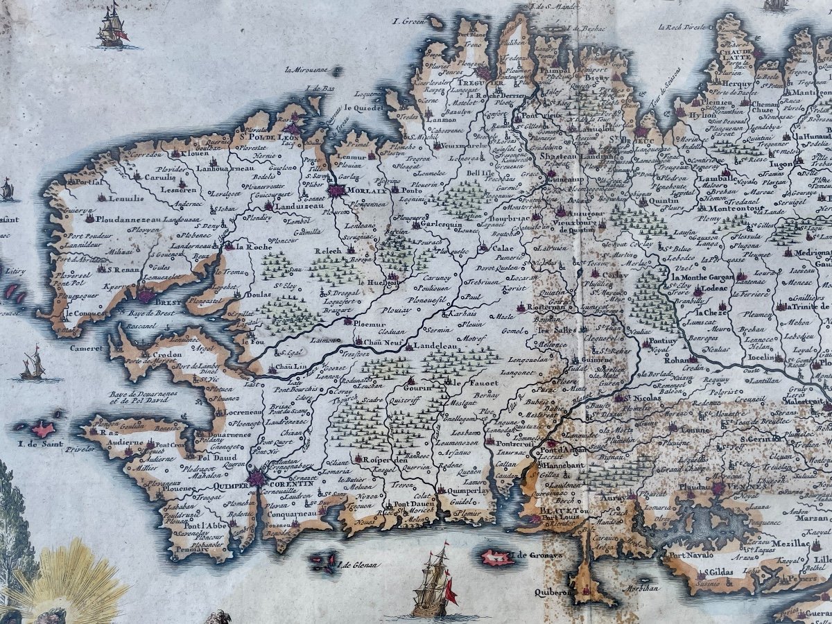 Map Of Brittany, Richly Enhanced Print, Amsterdam, 1694.-photo-7