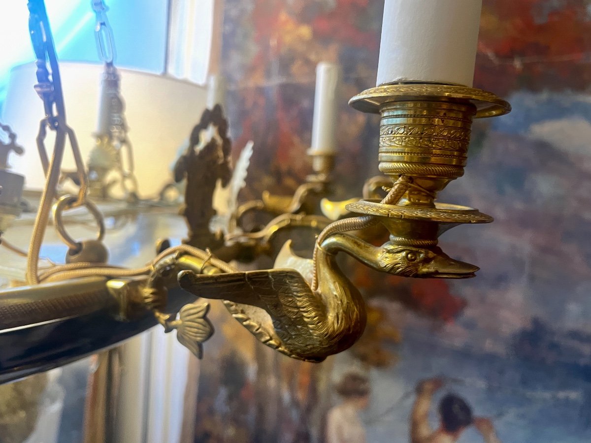 Important Empire Style Chandelier In Finely Chiseled And Gilded Bronze, H. 120 Cm.-photo-5
