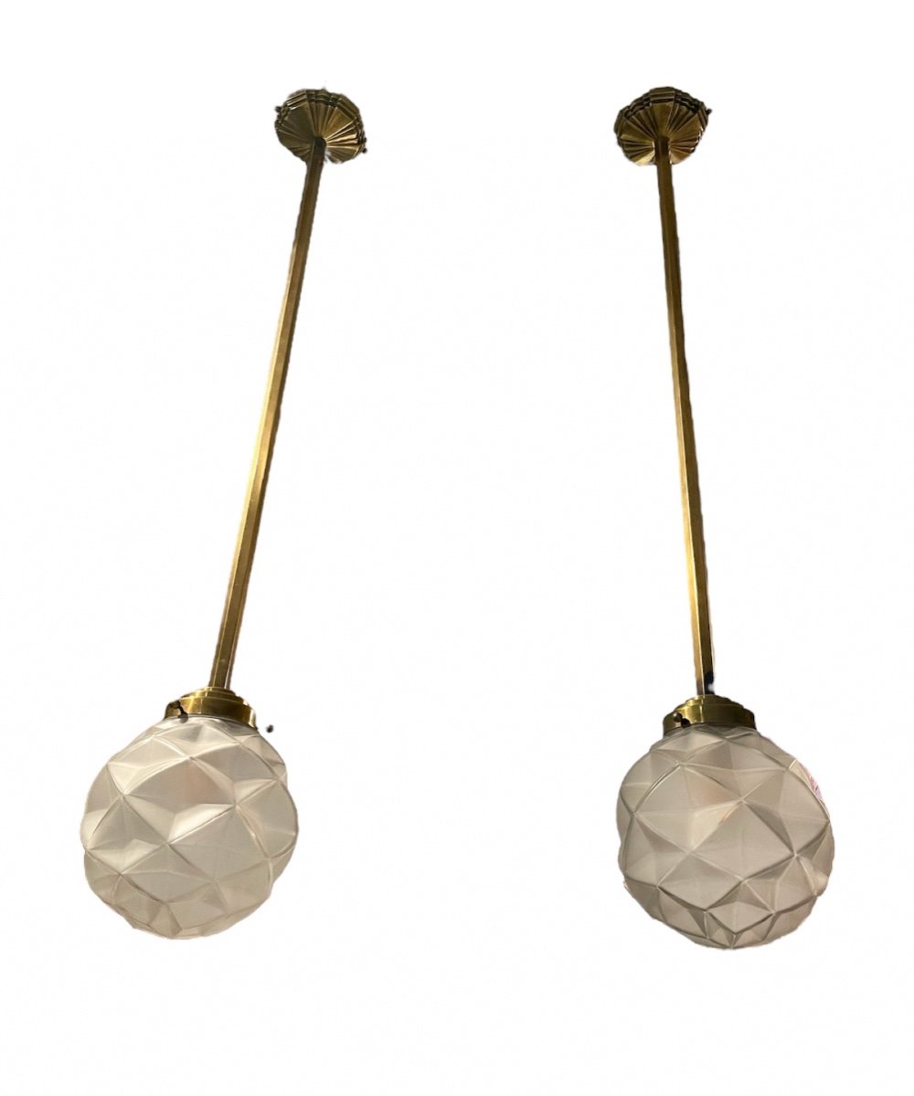 Paire De Suspensions Art Déco, H. 119 Cm. -photo-1