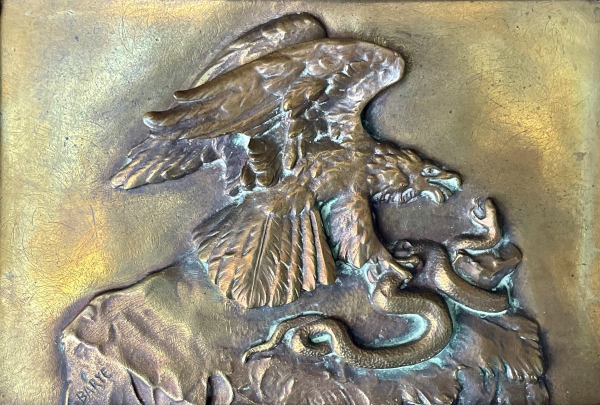 Antoine Louis Barye - Bas Relief En Bronze, Aigle Royal Attaquant Un Serpent. -photo-3