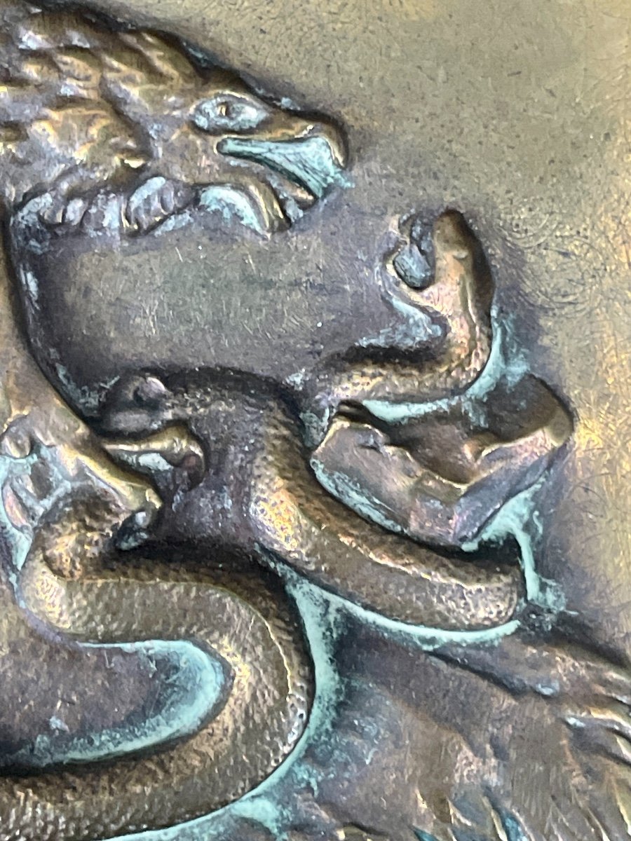 Antoine Louis Barye - Bas Relief En Bronze, Aigle Royal Attaquant Un Serpent. -photo-4