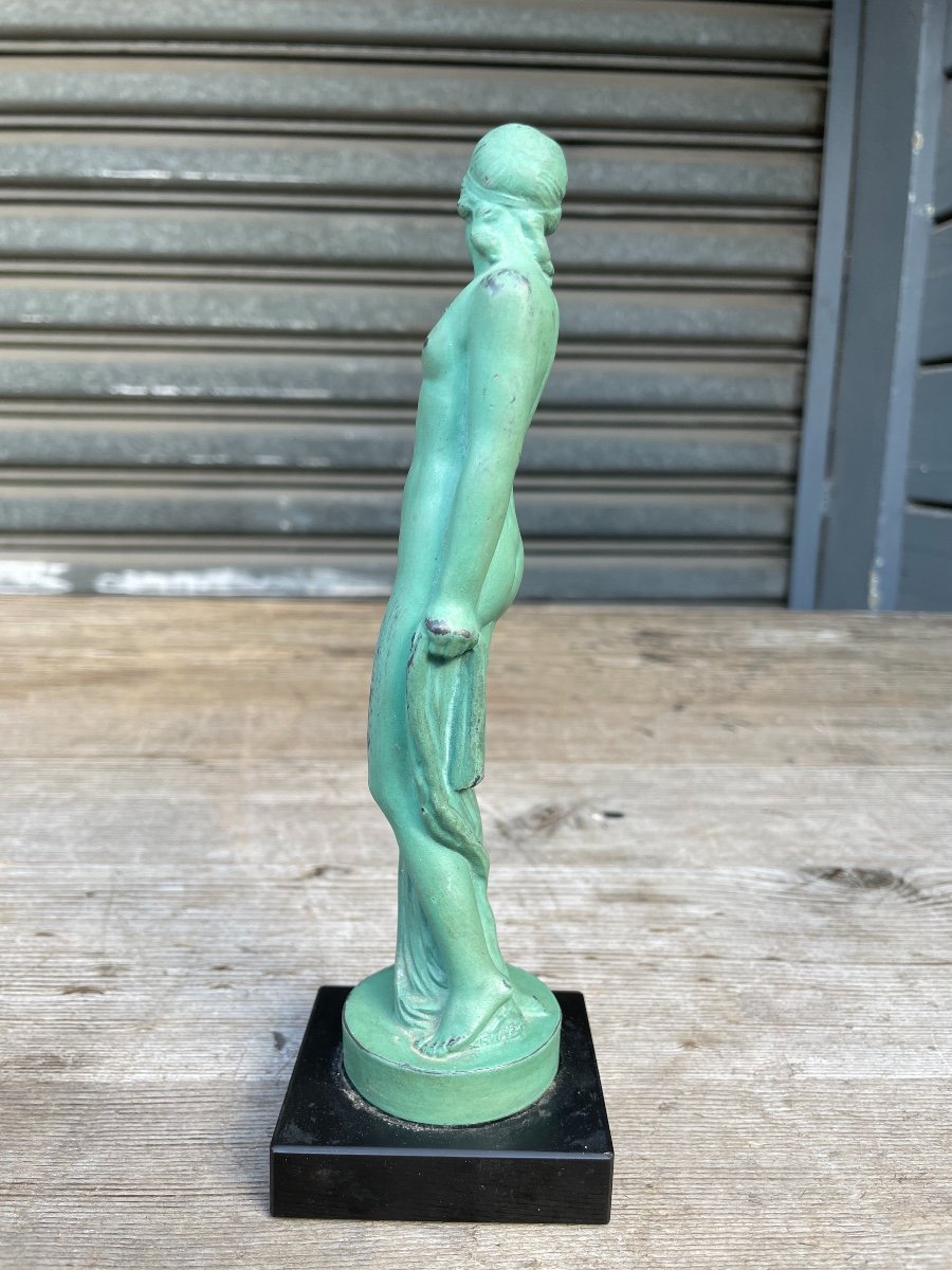 Riviere - The Ingénue, Regulate With Green Patina On A Black Marble Base.-photo-3