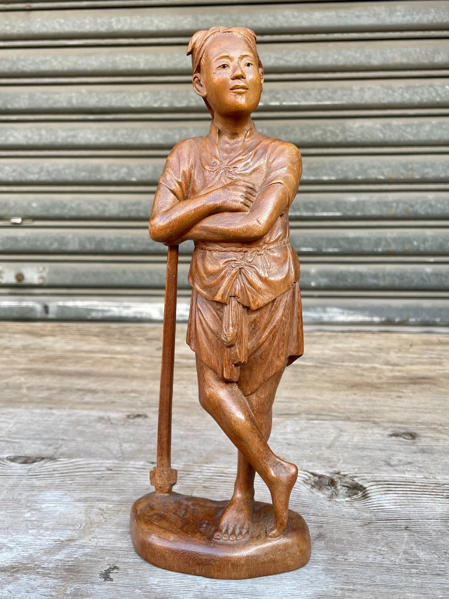  Indochine - Statuette De Jeune Paysan, Début Du XXe Siècle. -photo-2