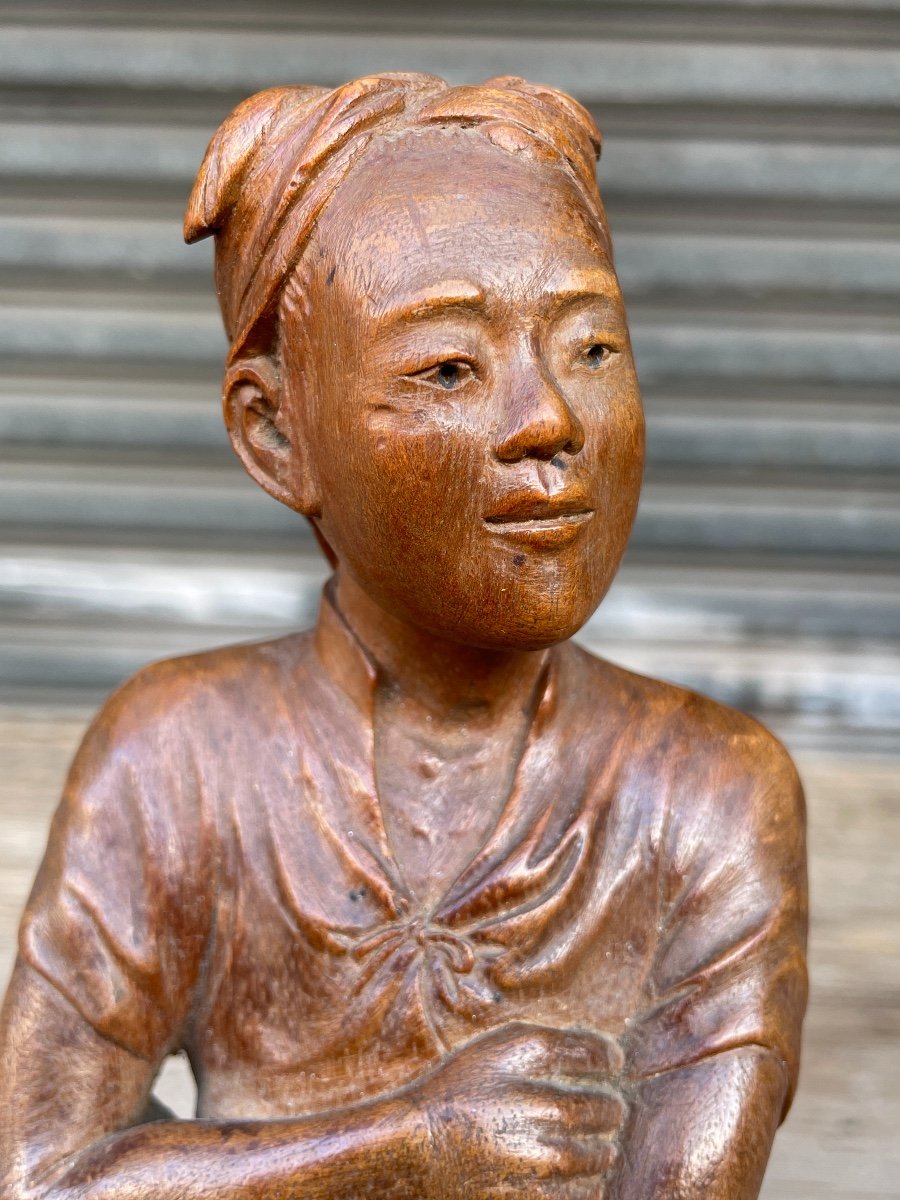  Indochine - Statuette De Jeune Paysan, Début Du XXe Siècle. -photo-3