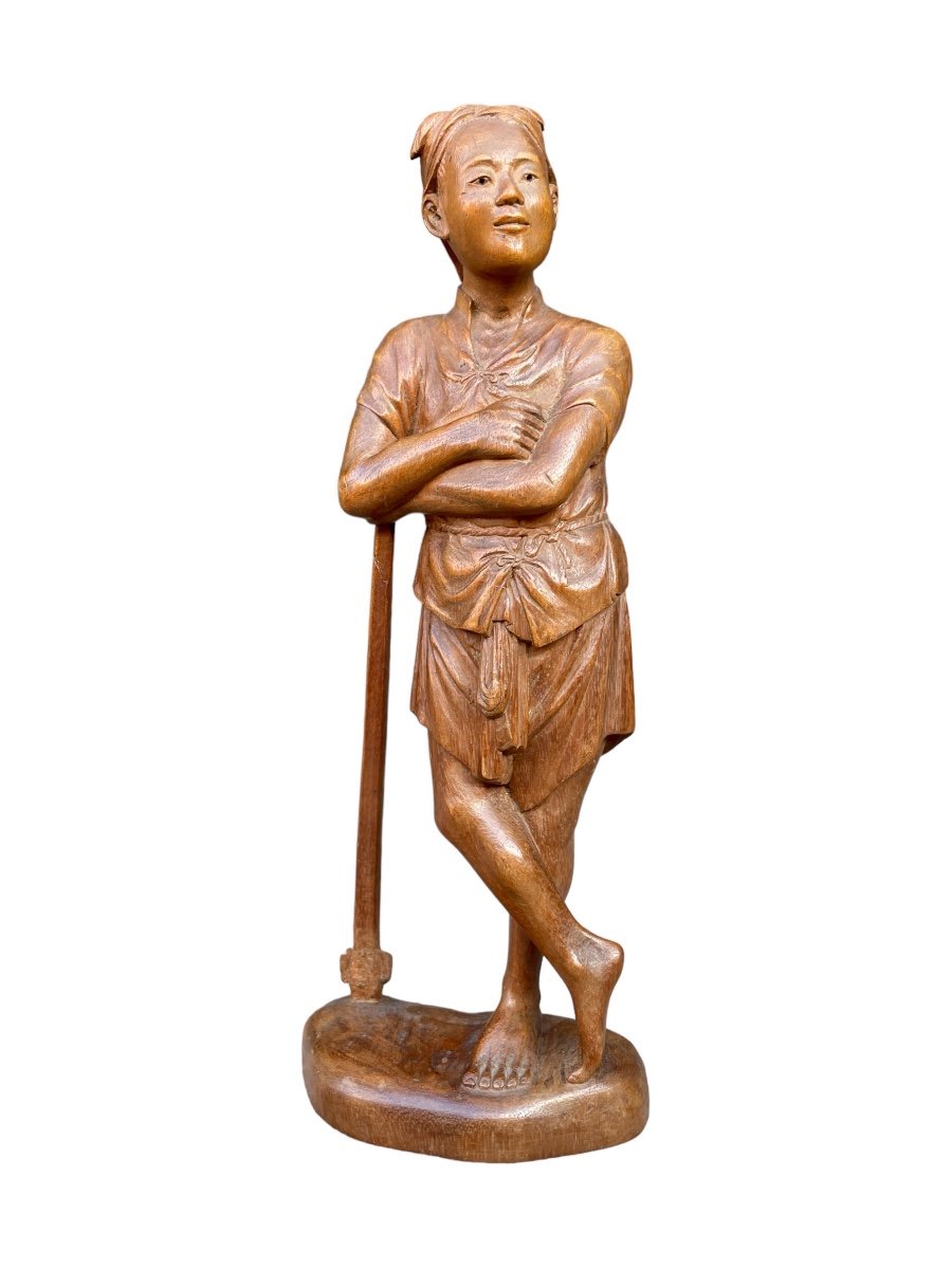  Indochine - Statuette De Jeune Paysan, Début Du XXe Siècle. 