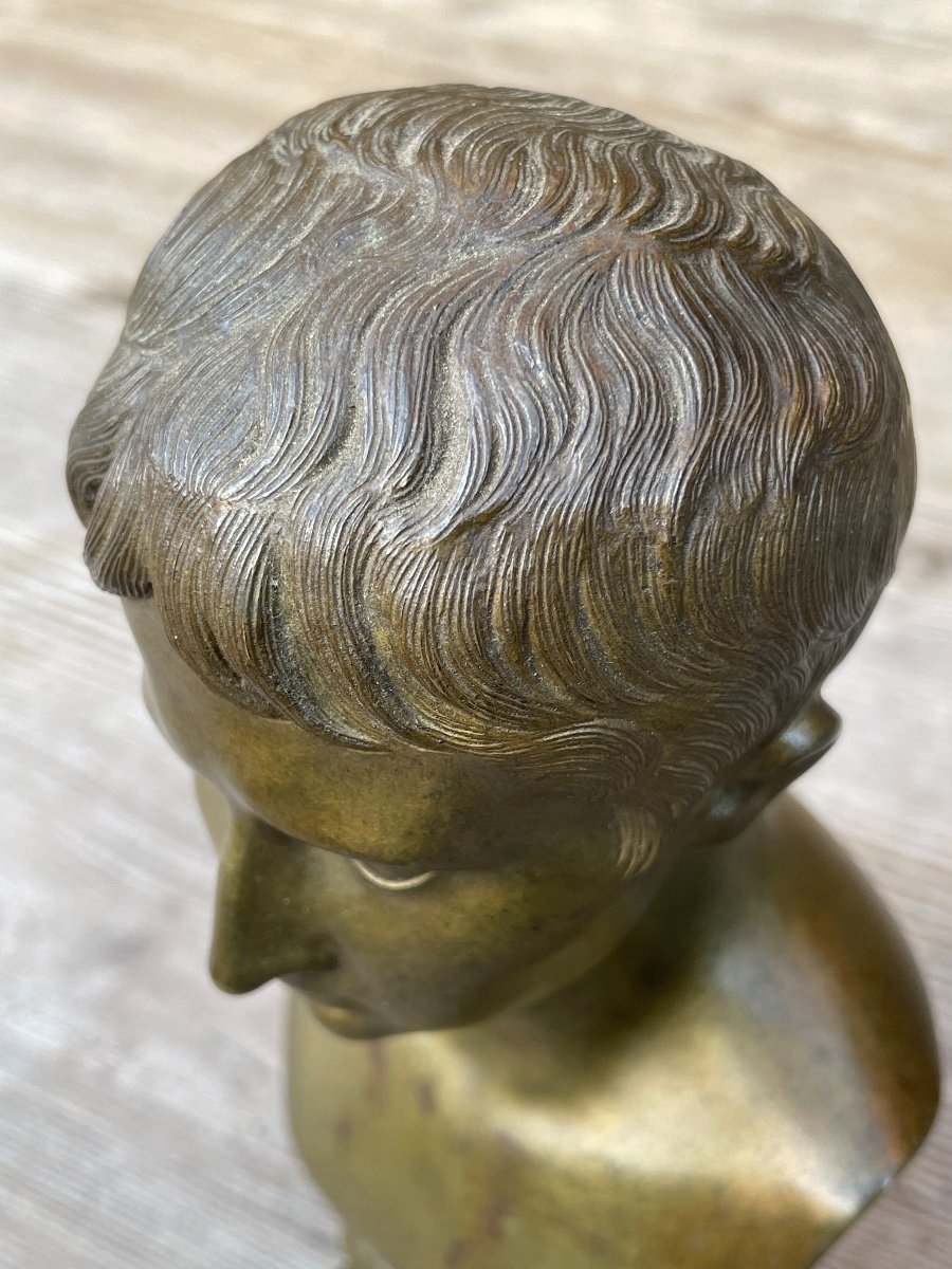 École Française Du XIXe Siècle - Buste D’ Auguste En Bronze Finement Ciselé - H. 18 Cm.  -photo-5