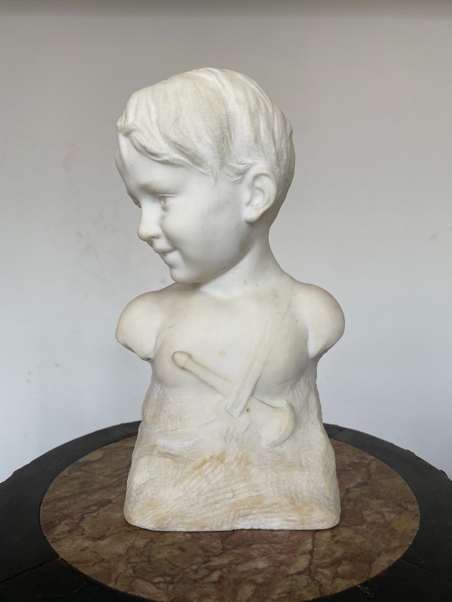 Buste D’enfant En Marbre De Carrare - Fin Du XIXe Siècle. -photo-2
