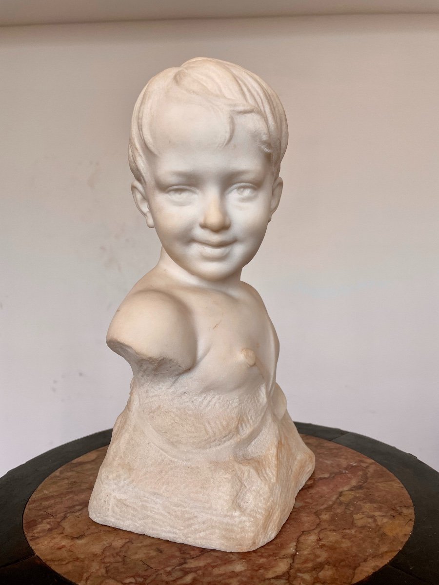 Buste D’enfant En Marbre De Carrare - Fin Du XIXe Siècle. -photo-4