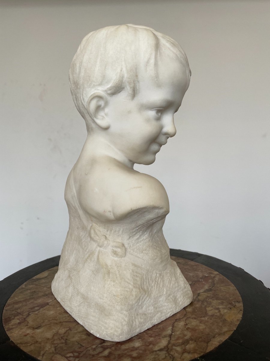 Buste D’enfant En Marbre De Carrare - Fin Du XIXe Siècle. -photo-1