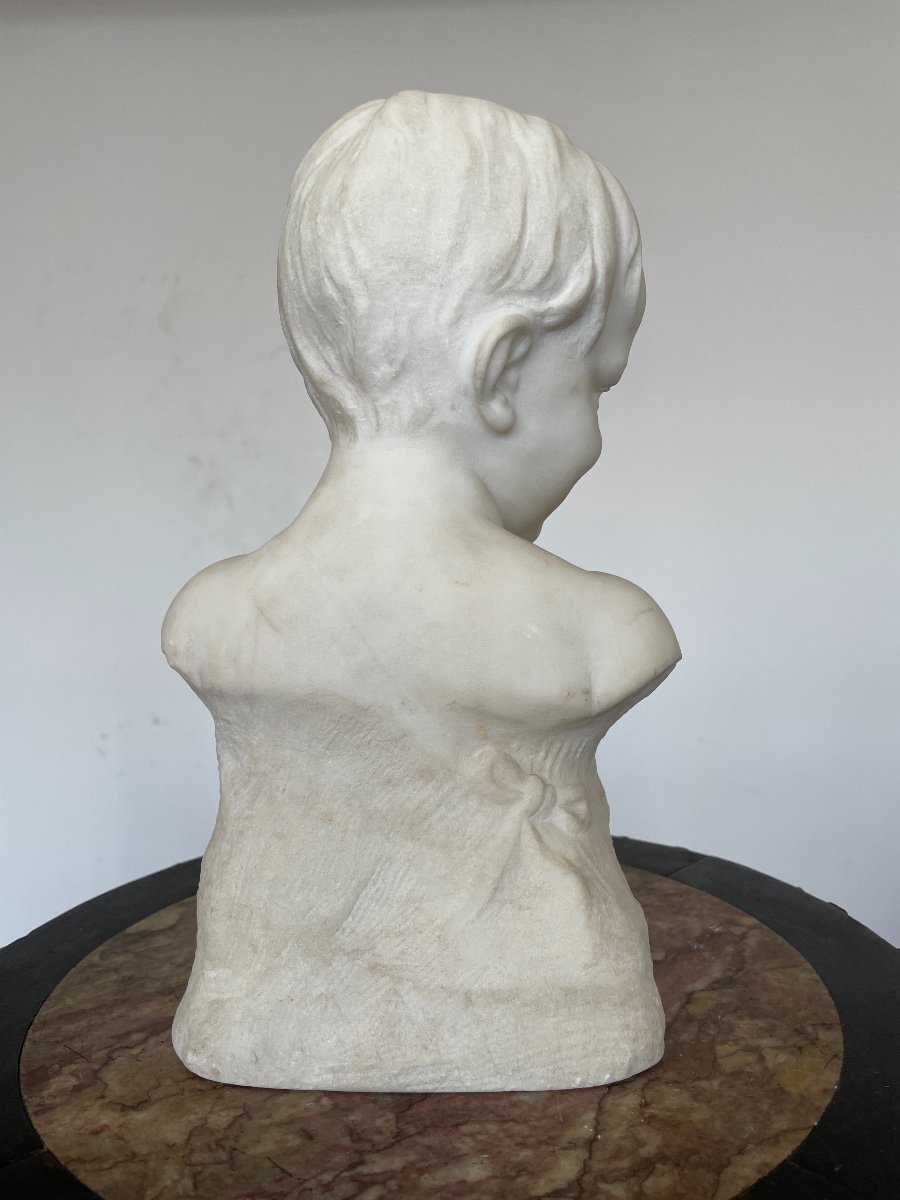 Buste D’enfant En Marbre De Carrare - Fin Du XIXe Siècle. -photo-2