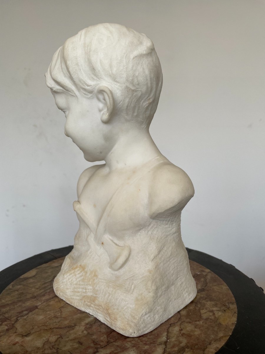 Buste D’enfant En Marbre De Carrare - Fin Du XIXe Siècle. -photo-4