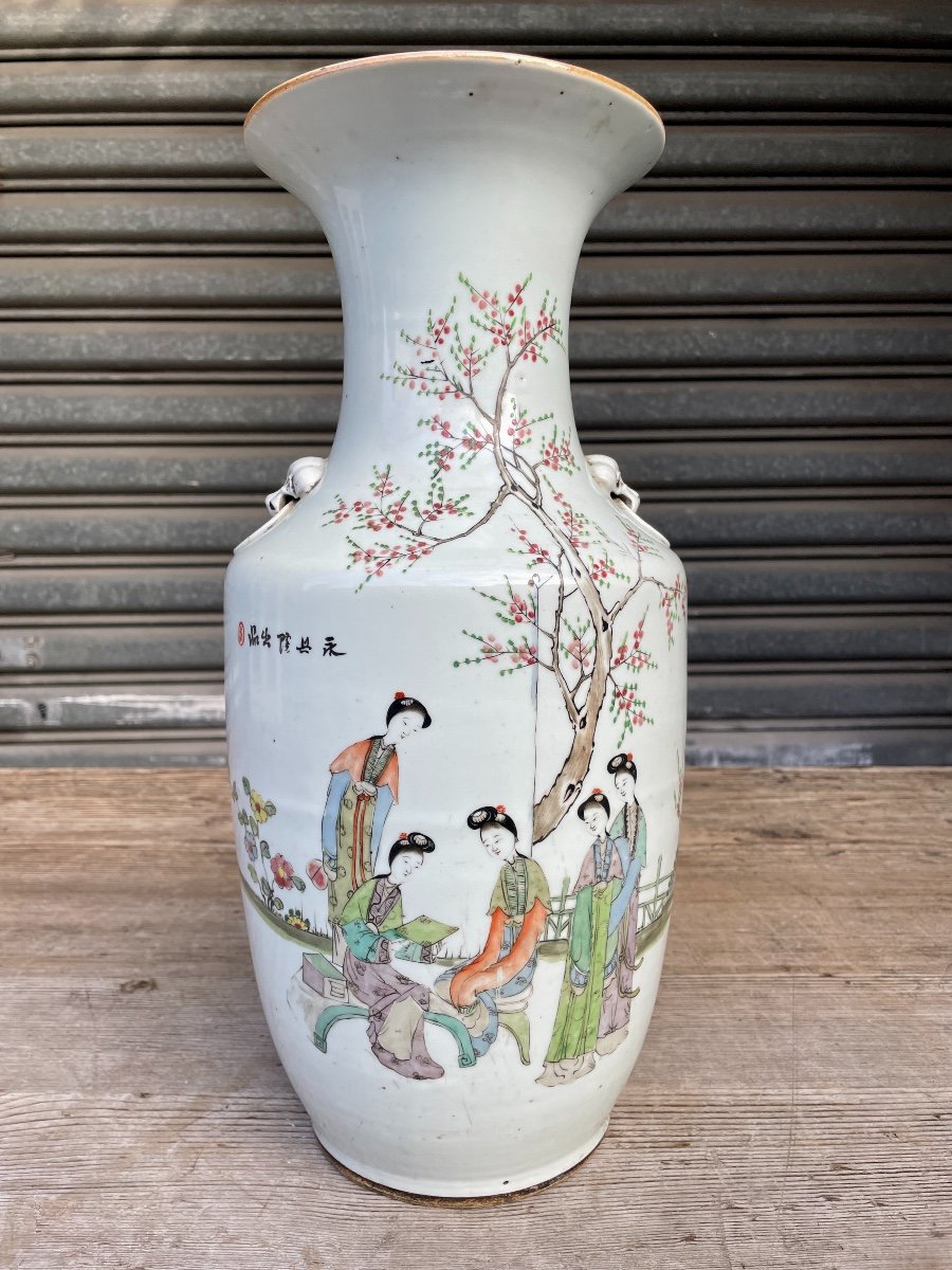 Chine - Important Vase à Col évasé En Porcelaine Orné En émaux Polychromes, XIXe Siècle. -photo-2