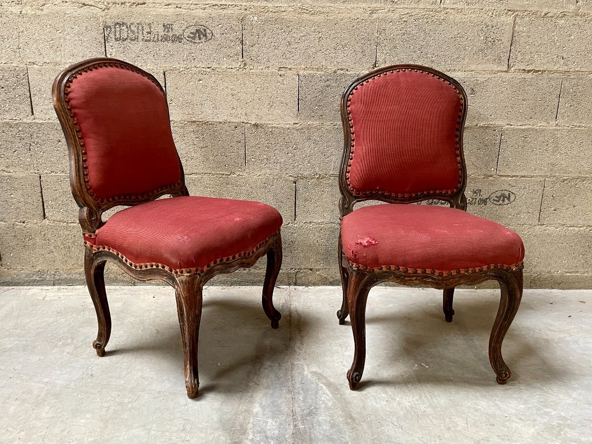 Pair Of Molded Wood Chairs - Louis XV Period.-photo-2