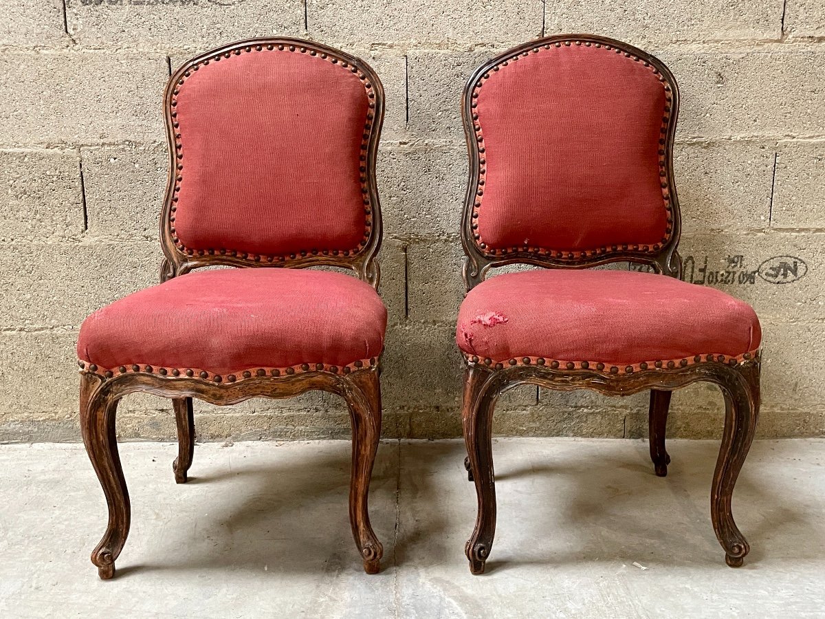 Pair Of Molded Wood Chairs - Louis XV Period.-photo-3