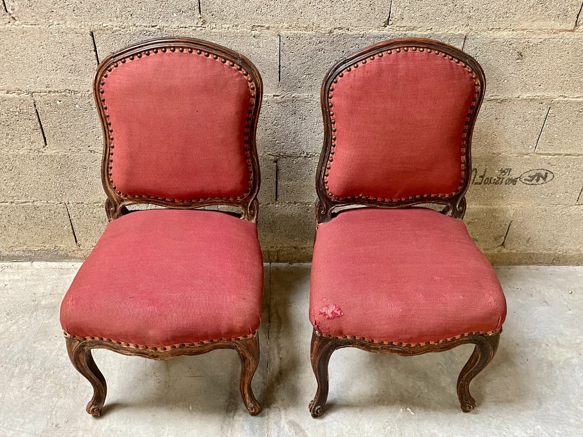 Pair Of Molded Wood Chairs - Louis XV Period.-photo-4