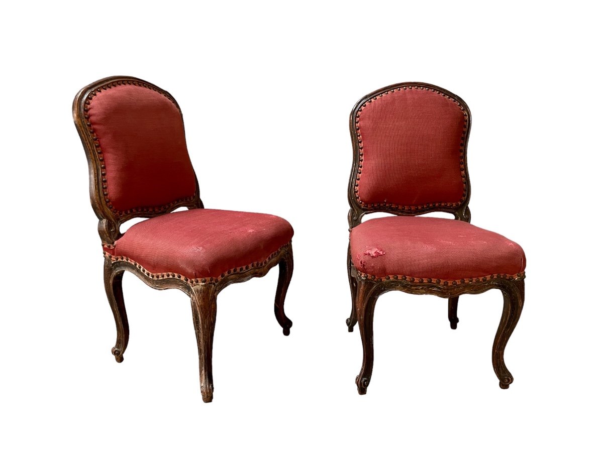 Pair Of Molded Wood Chairs - Louis XV Period.
