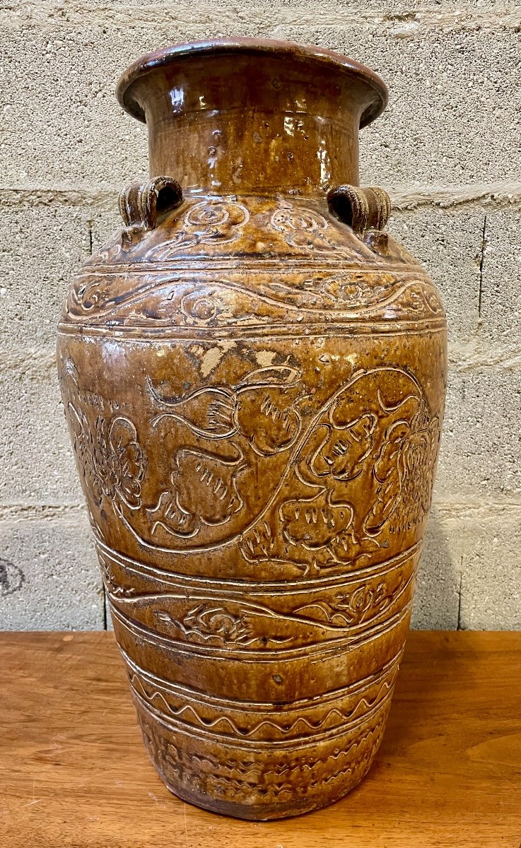 China - Important Martaban Jar In Stoneware With Brown Glaze - H. 62 Cm.-photo-2