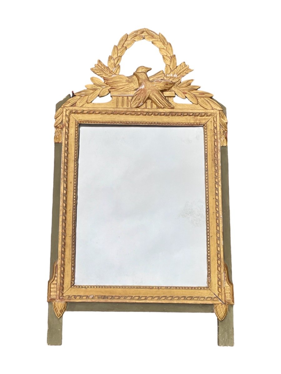 Louis XVI Gilded Wood Fronton Mirror.