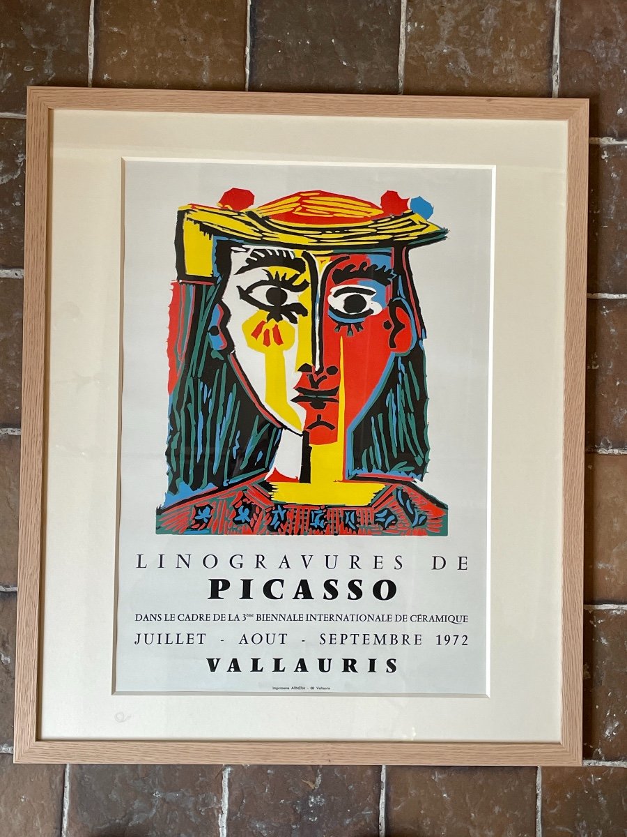 Affiche Originale De L’ Exposition Sur Les Linogravures De Picasso En 1972 à Vallauris. -photo-2