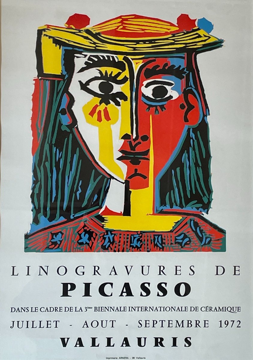 Affiche Originale De L’ Exposition Sur Les Linogravures De Picasso En 1972 à Vallauris. -photo-3