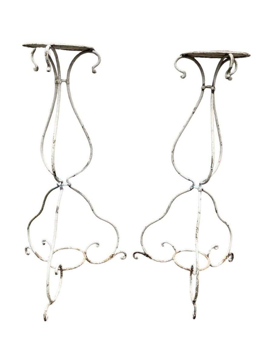Important Pair Of White Lacquered Wrought Iron Bolsters - H: 120 Cm. 
