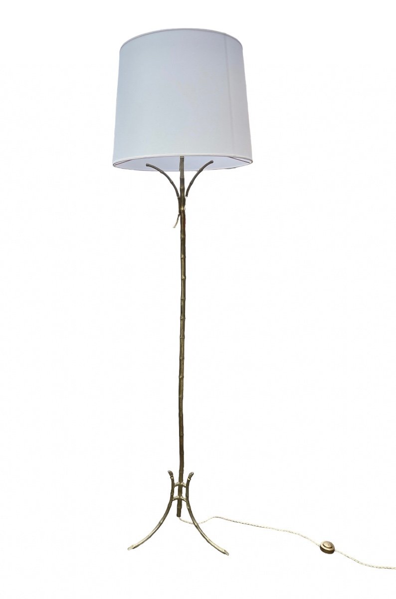 Maison Bagues - Important Lampadaire Bambou En Laiton - H : 182 Cm. 