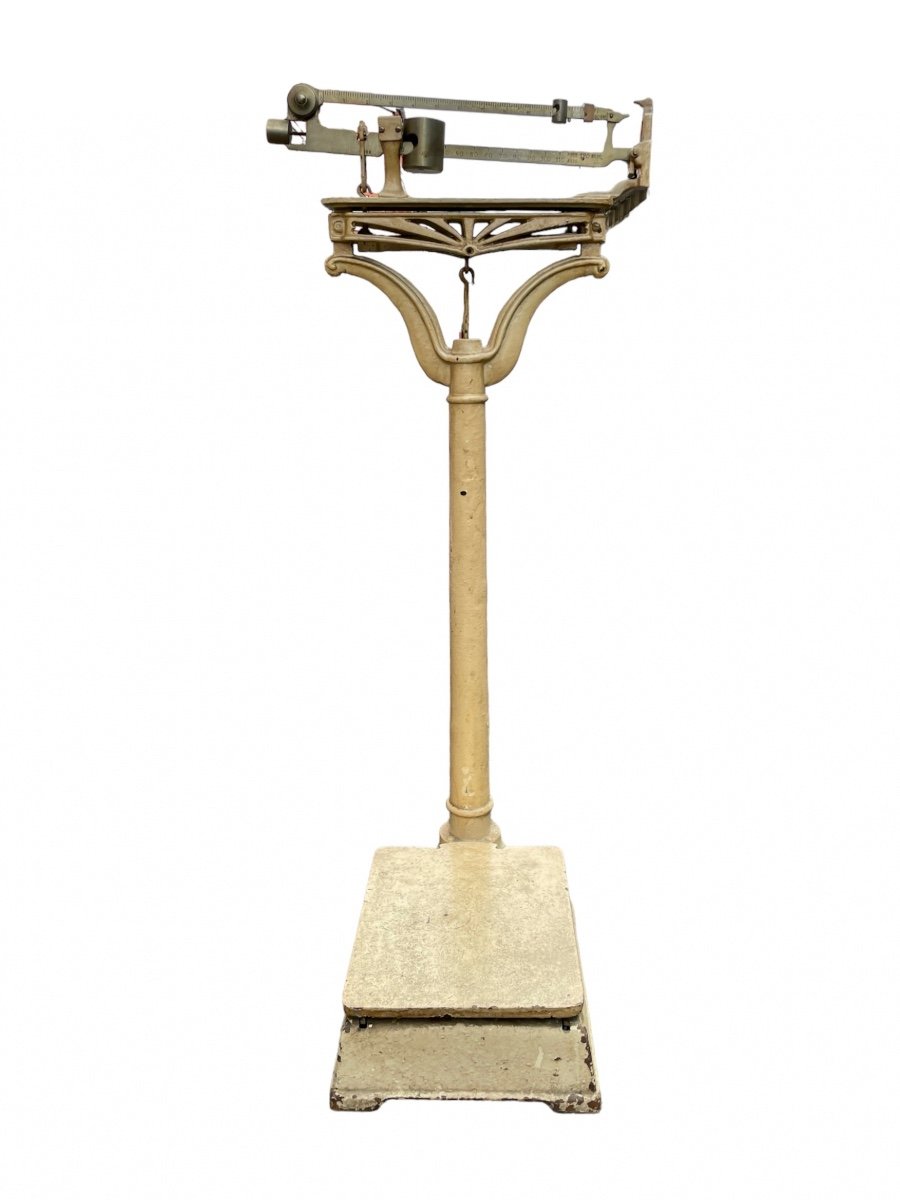 Establishment Janodet - Cream Lacquered Metal Personal Scale With Radiant Decor - High; : 120 Cm