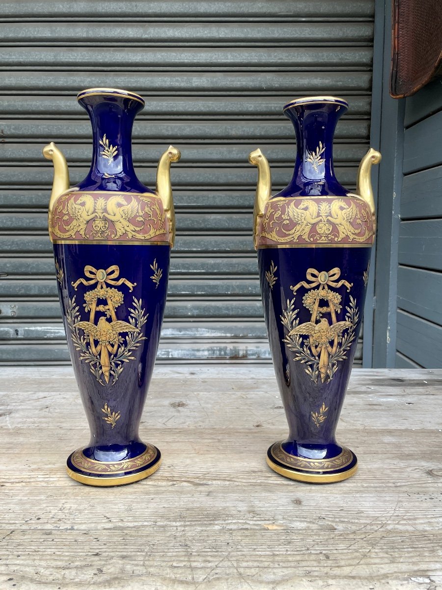 Maurice Pinon For The Jaget & Pinon Manufacture In Tours - Important Pair Of Vases - H: 62 Cm-photo-2