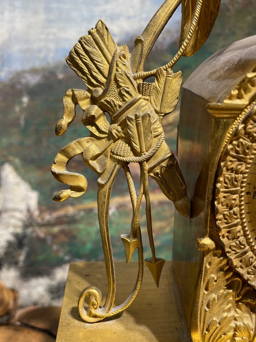 Pendulum Of Love And Psyche In Chiseled And Gilded Bronze - Restoration Period.-photo-2