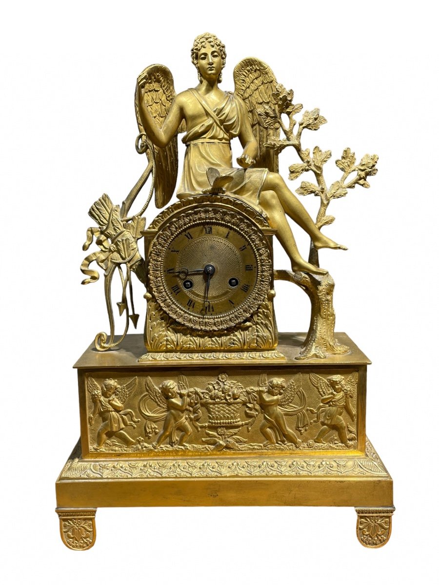 Pendulum Of Love And Psyche In Chiseled And Gilded Bronze - Restoration Period.