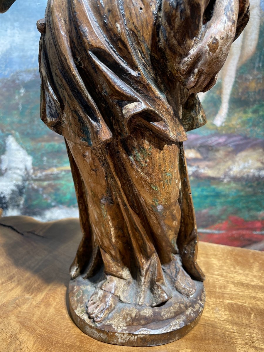 Ange Céroféraire En Bois Sculpté Polychrome - Première Moitié Du XVIIIe Siècle. -photo-4